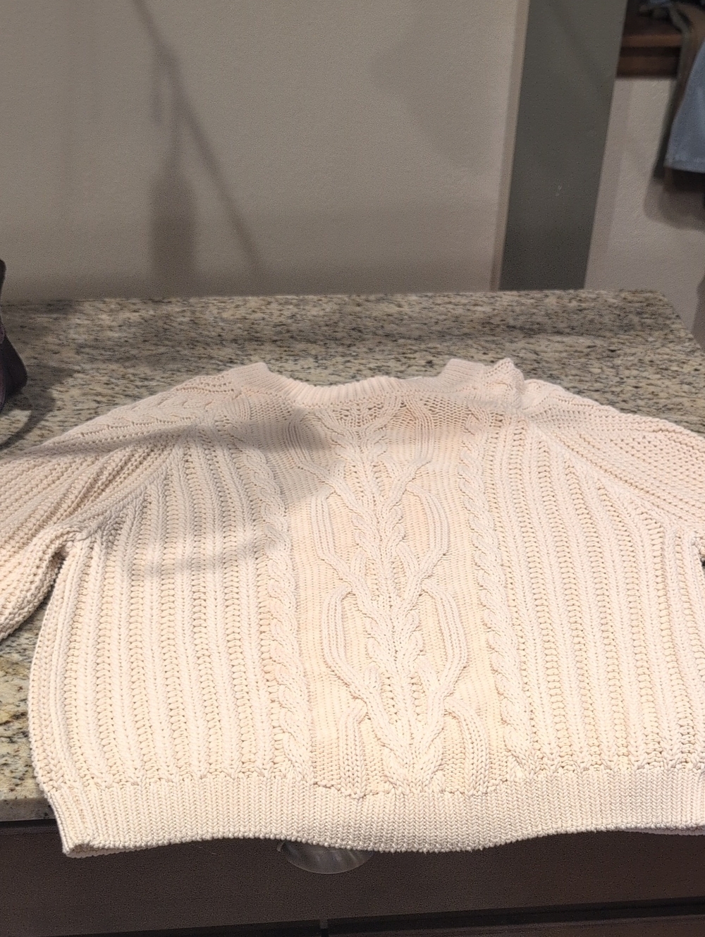 Free People Cream Cable Knit Crew Sweater